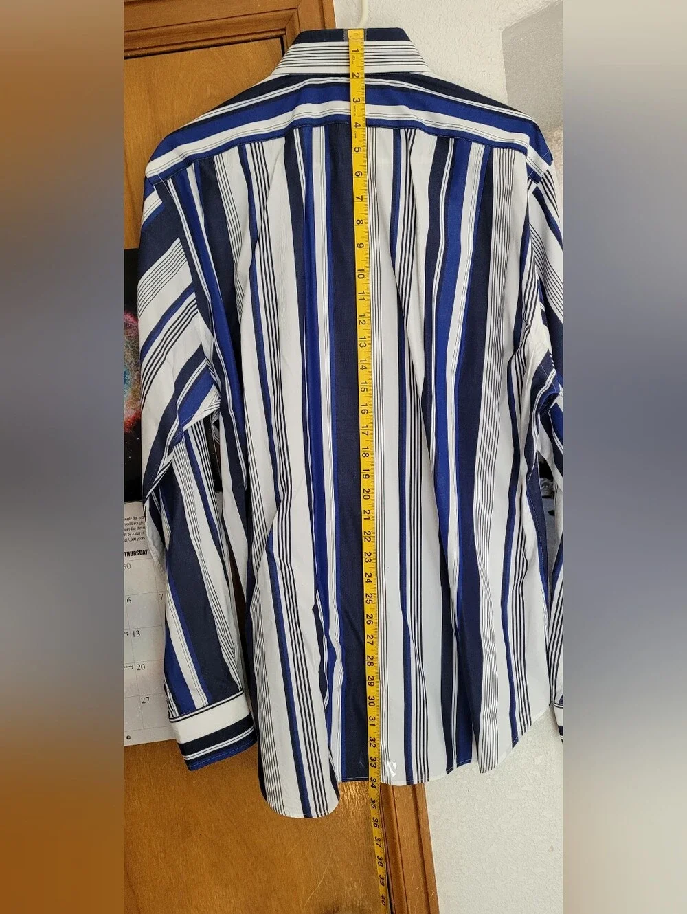 Polo by Ralph Lauren Navy, Royal Blue & White Vertical Stripe Dress Shirt